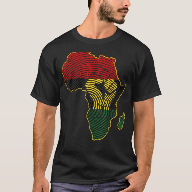 Fist Africa Map African Flag Fingerprint Black His T-Shirt (Front)