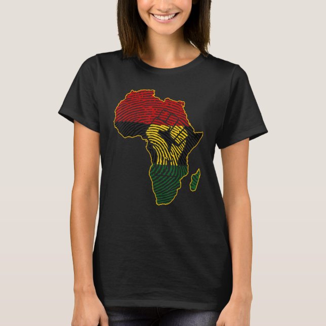 Fist Africa Map African Flag Fingerprint Black His T-Shirt (Front)