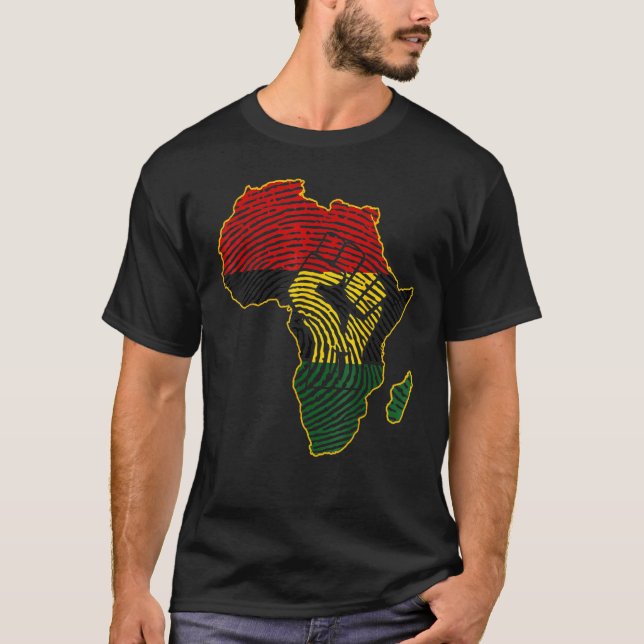 Fist Africa Map African Flag Fingerprint Black His T-Shirt (Front)