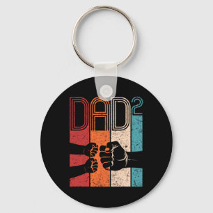 Fist Bump Dad Squared Retro Father Of Two Kids Fat Key Ring