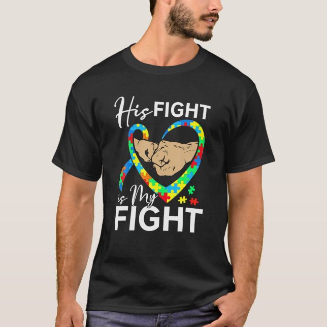 Fist Bump Ribbon Puzzle His Fight My Fight Autism T-Shirt (Front)