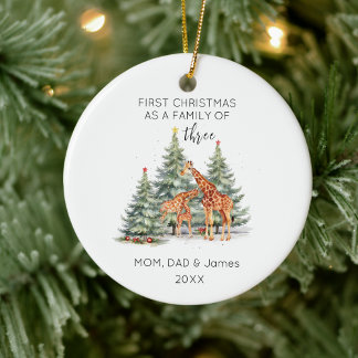Fist Christmas Family of Three Name Cute Giraffe  Ceramic Tree Decoration