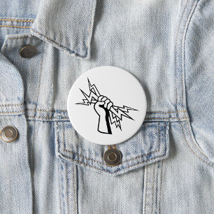 Fist Holding Lightning Bolt Bold Power 7.5 Cm Round Badge