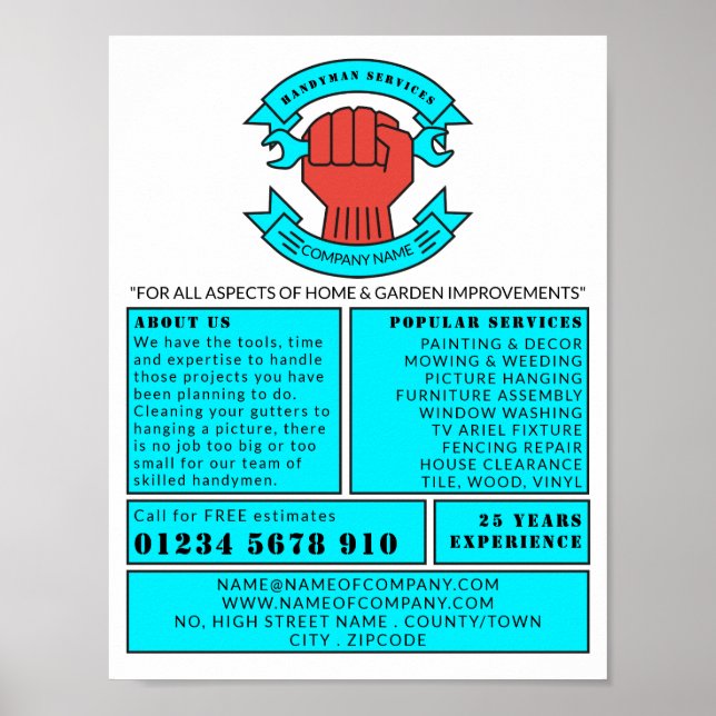 Fist Logo, Handyman Advertising Poster (Front)