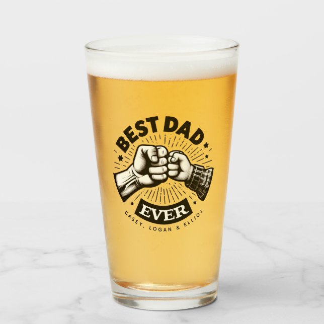 Fist Pump Best Dad Ever Personalised Glass (Front Filled)