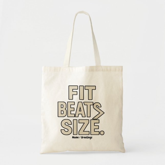 Fit Beats Size Motivational Fitness, Gym Lifestyle Tote Bag (Front)