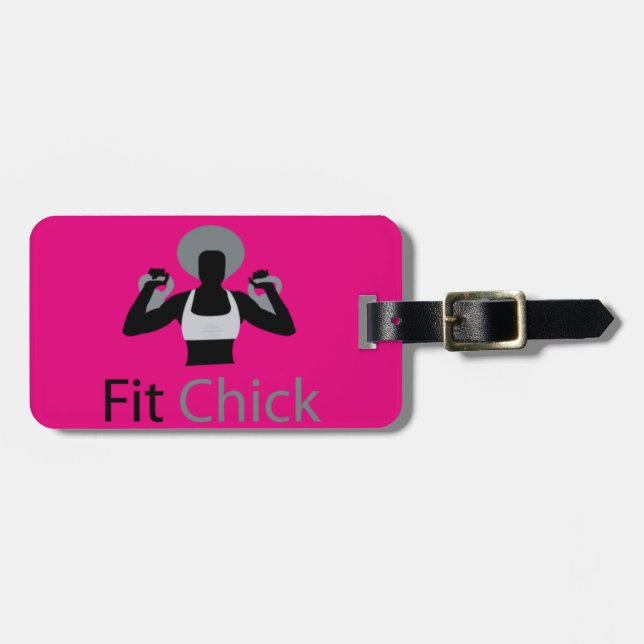 Fit Chick with Afro holding kettlebells Luggage Tag (Front Horizontal)