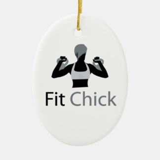 Fit Chick with Kettlebells Ceramic Tree Decoration