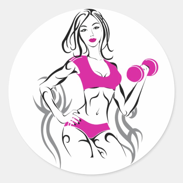 Fit Chick with Lipstick- Pink Classic Round Sticker (Front)