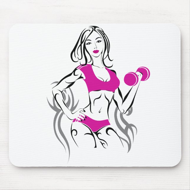 Fit Chick with Lipstick- Pink Mouse Mat (Front)