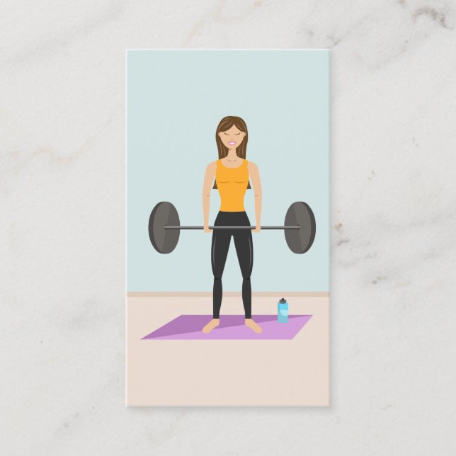 Fit Girl Deadlifting Illustration Personal Trainer Business Card (Front)