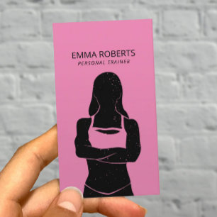Fit Girl Personal Trainer Black & Pink Fitness Business Card