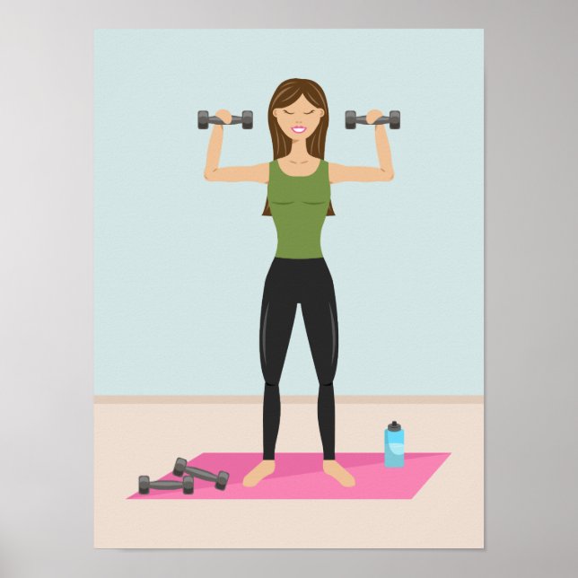 Fit Girl Working Out Lifting Weights Illustration Poster (Front)