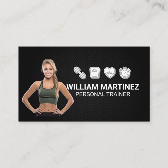 Fit Woman Smiling | Fitness Icons  Business Card (Front)