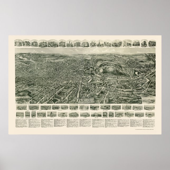 Fitchburg, MA Panoramic Map - 1915 Poster (Front)