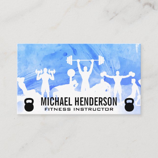 Fitness Activities | Kettle Bells | Watercolor Business Card (Front)