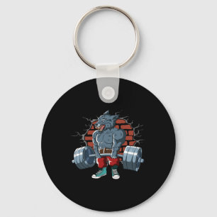 Fitness Alpha Wolf Doing Deadlift Workout Training Key Ring