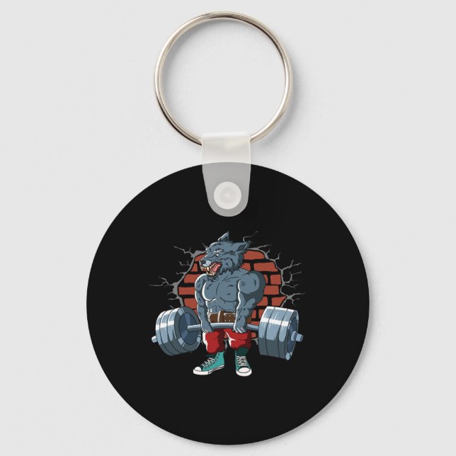 Fitness Alpha Wolf Doing Deadlift Workout Training Key Ring (Front)