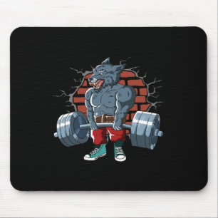 Fitness Alpha Wolf Doing Deadlift Workout Training Mouse Mat