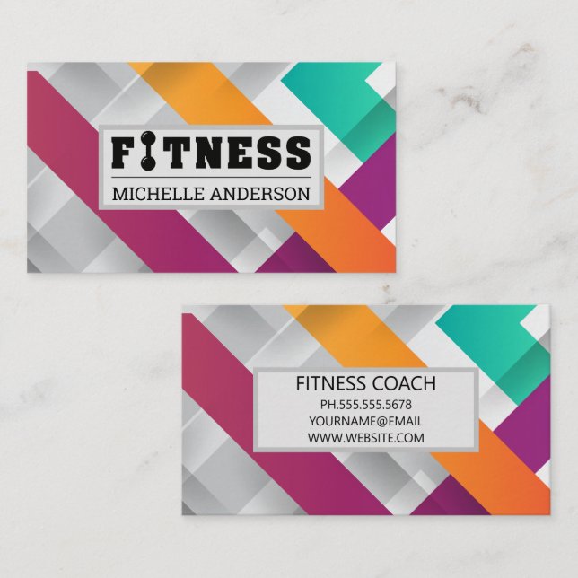 Fitness Barbell Logo | Colourful Overlapping Lines Business Card (Front/Back)