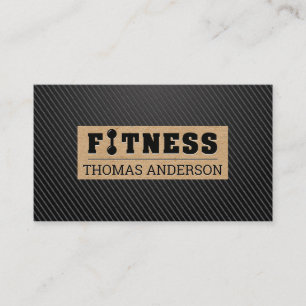 Fitness Barbell Logo Type Black Carbon Sleek Business Card