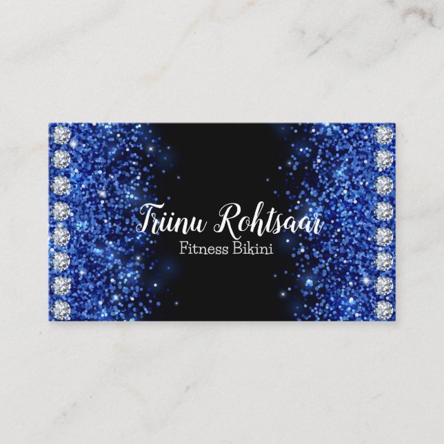 Fitness Bikini Blue Glitter Shining Business Card (Front)