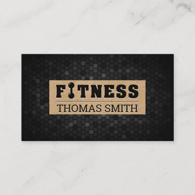 Fitness | Black Geometric | Brown Paper Business Card (Front)