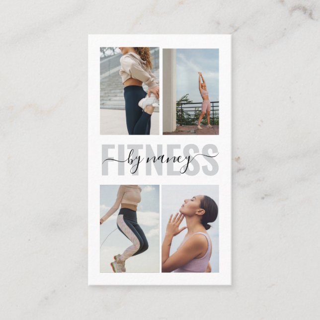 Fitness Bold Typography Photo Collage Qr Code  Business Card (Front)
