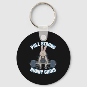 Fitness Bunny Bodybuilder Pull Strong Bunny Gains  Key Ring