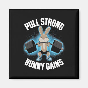 Fitness Bunny Bodybuilder Pull Strong Bunny Gains  Magnet