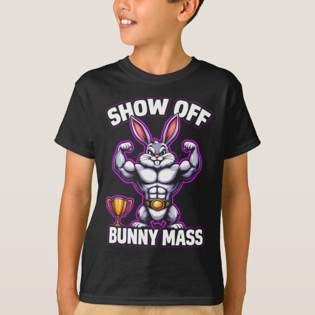 Fitness Bunny Bodybuilder Show Off Bunny M Funny R T-Shirt (Front)