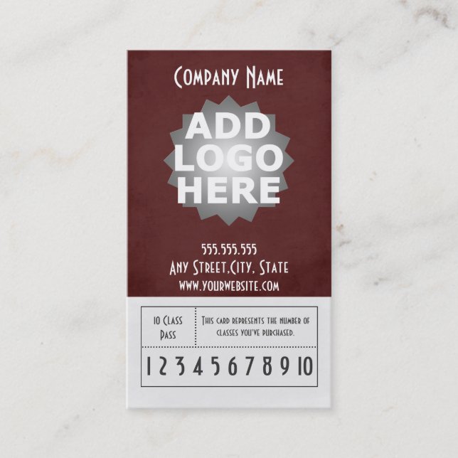 Fitness Business Card 10 Class Pass Template (Front)