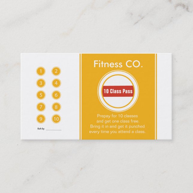 Fitness Business Card 10 Class Pass Template (Front)