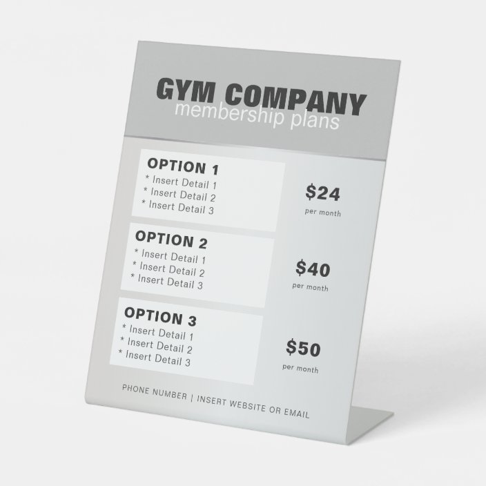 Fitness Centre Gym Membership Price List Table Top Pedestal Sign