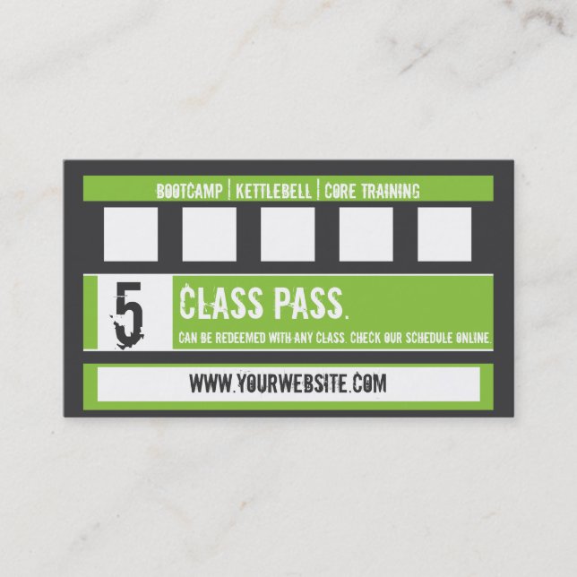Fitness Class Business Card 5 Class Pass Card (Front)