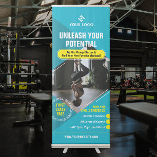 Fitness Classes Modern Photo Blue Marketing Gym Retractable Banner