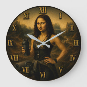 Fitness Coach Funny Mona Lisa Trainer Gift for Gym Large Clock