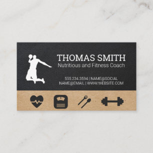 Fitness Coach   Health Logo   Leather Business Card