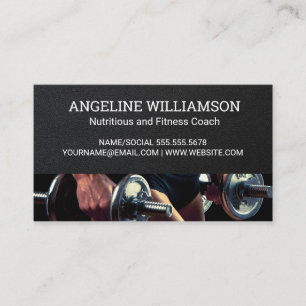 Fitness Coach Woman Holding Weights Business Card