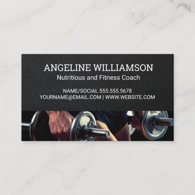 Fitness Coach | Woman Holding Weights Business Card (Front)