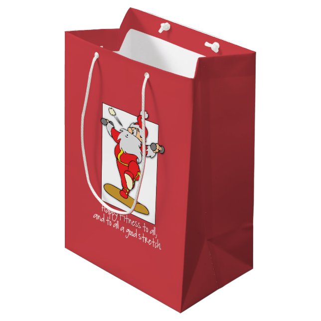 Fitness Exercise Christmas with Santa Medium Gift Bag (Front Angled)