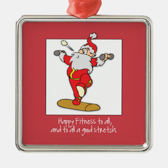 Fitness Exercise Christmas with Santa Metal Tree Decoration (Front)