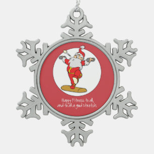 Fitness Exercise Christmas with Santa Snowflake Pewter Christmas Ornament
