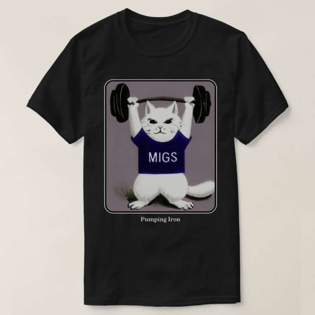 Fitness Feline Gym Cat Pumping Iron T-Shirt (Design Front)