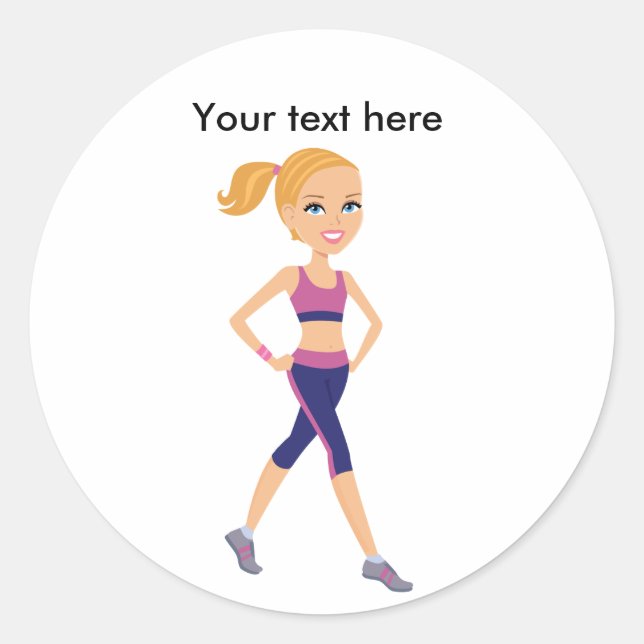 Fitness Girl Cartoon Classic Round Sticker (Front)