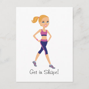 Fitness Girl Cartoon Postcard