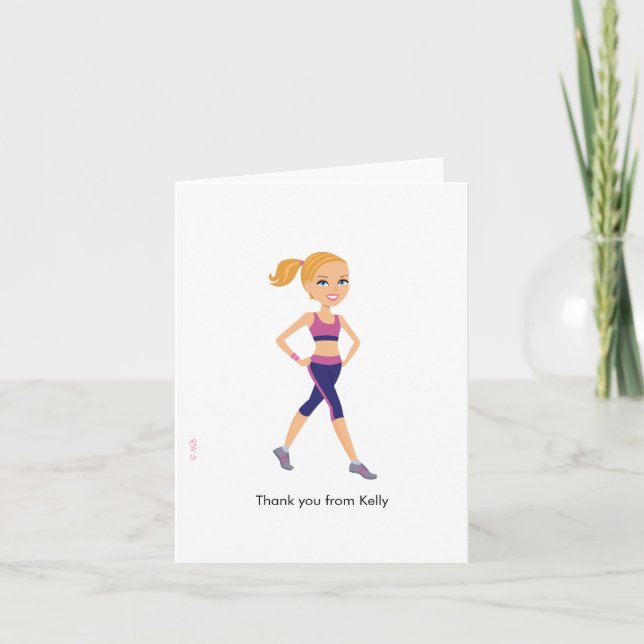 Fitness Girl Cartoon Thank You Card (Front)