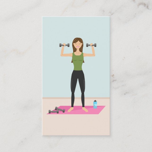 Fitness Girl Illustration Personal Trainer Business Card (Front)