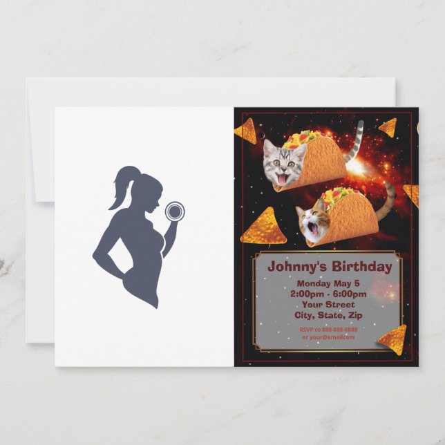 Fitness girl lifting dumbbell invitation (Front)