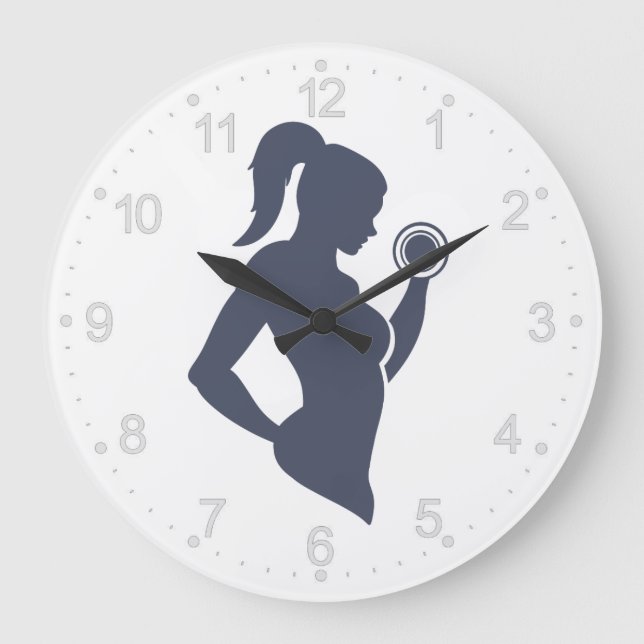 Fitness girl lifting dumbbell large clock (Front)